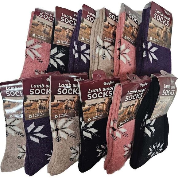 Women Wool Socks Warm Winter Lamb Wool Crew Hiking Socks Size 9-11 12-Pairs NEW - Picture 1 of 5
